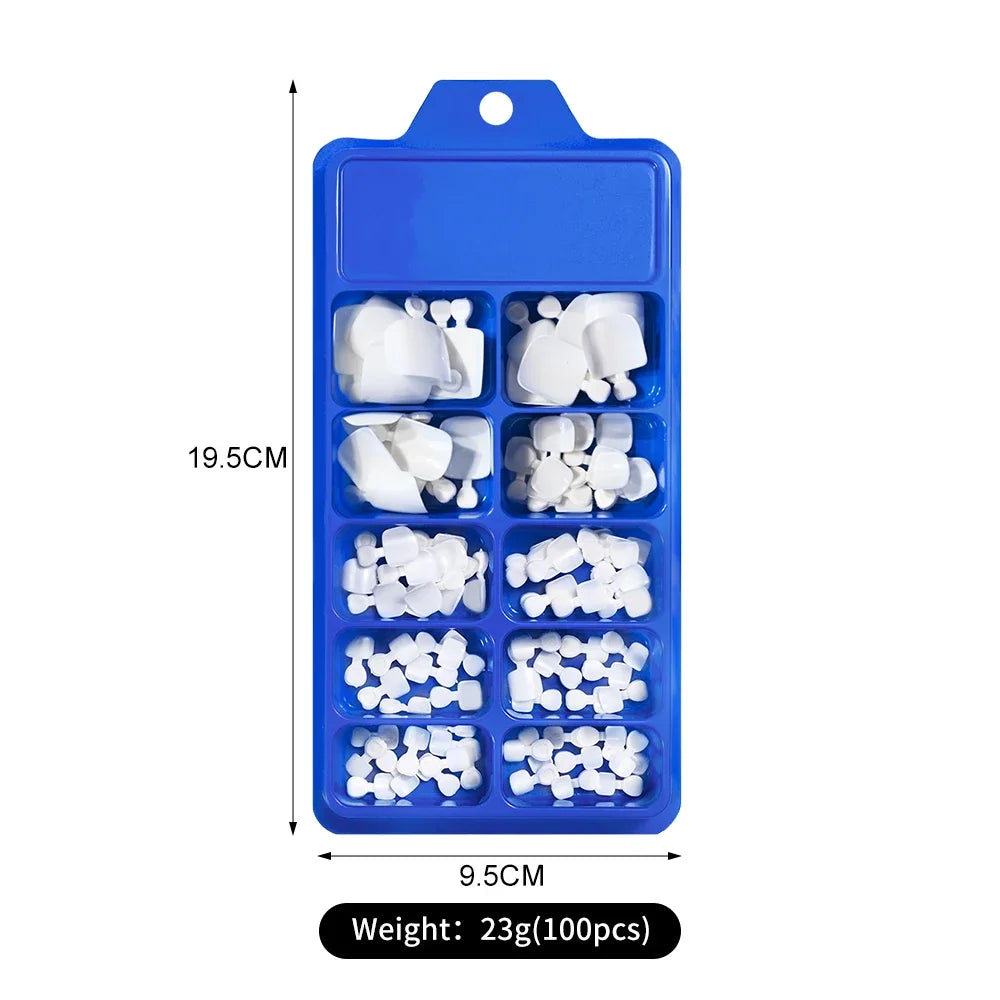 100-Pack Short Square Press-On Toenail Tips | Full Cover White Press-On Toenail Tips QXL