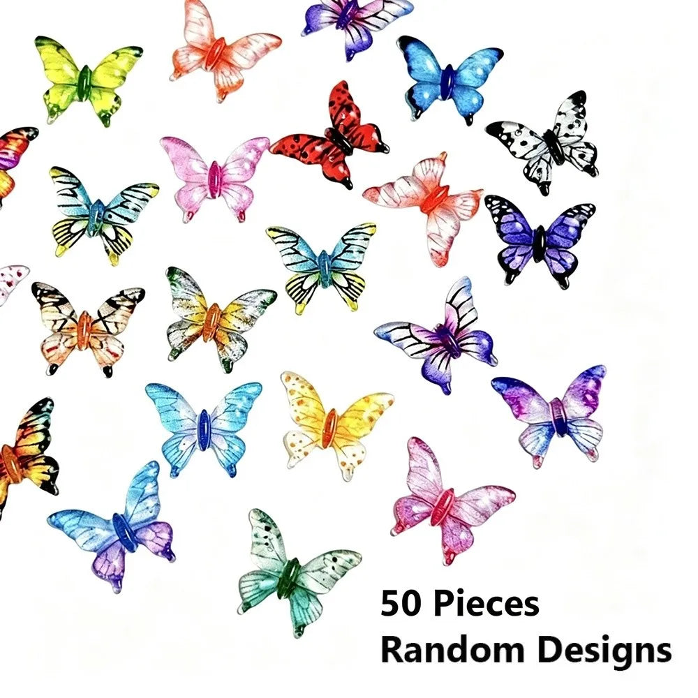50-Pack 3D Butterfly Nail Charms | Glossy Multicolor Resin Nail Art Charms QXL