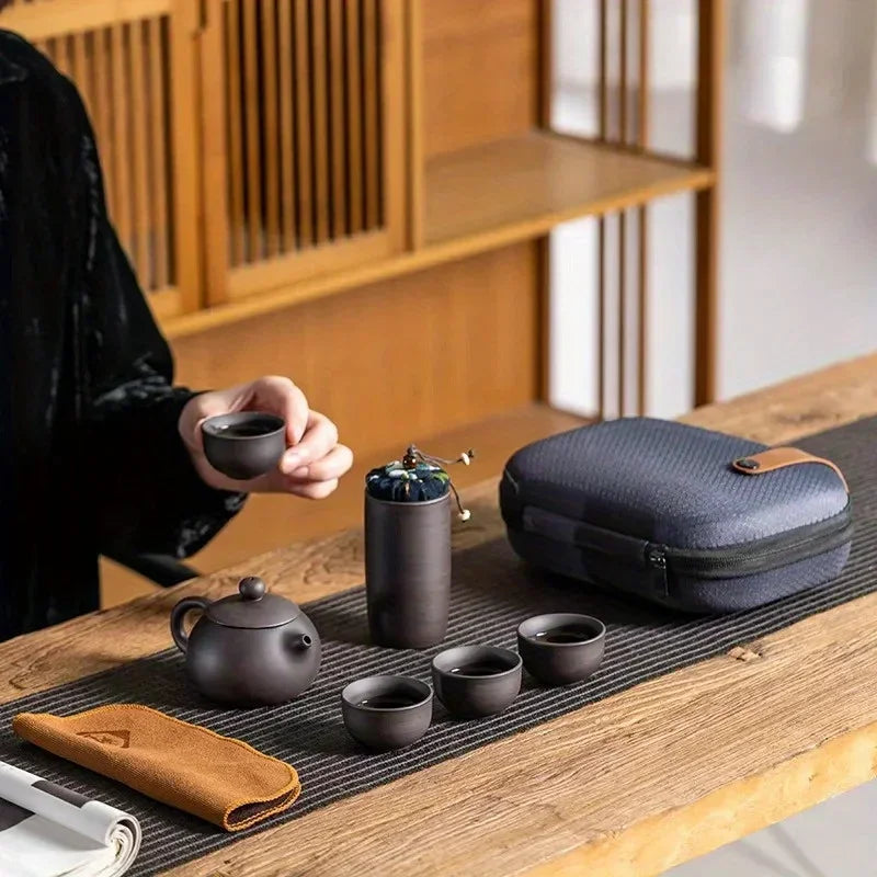 Yixing Purple Clay Tea Set | Teapot, Cups & Tea Tray Tea Set QXL