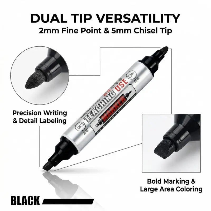 Dual Tip Permanent Marker | Oil-Based Waterproof Multi-Surface Permanent Marker QXL Black