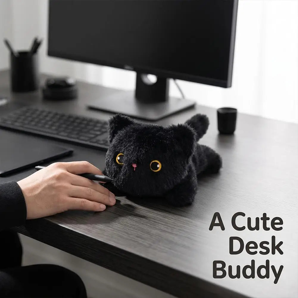 Fluffy Black Cat Plush Fridge Magnet | Cute Kitten Ornament Plush Fridge Magnet QXL