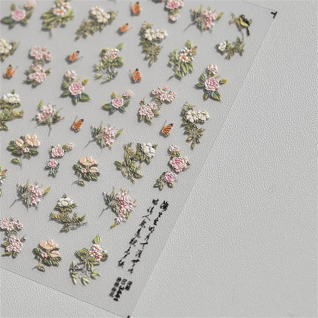 5D Japanese Flower Nail Art Stickers – Pink Embossed Decals Nail Art Stickers QXL