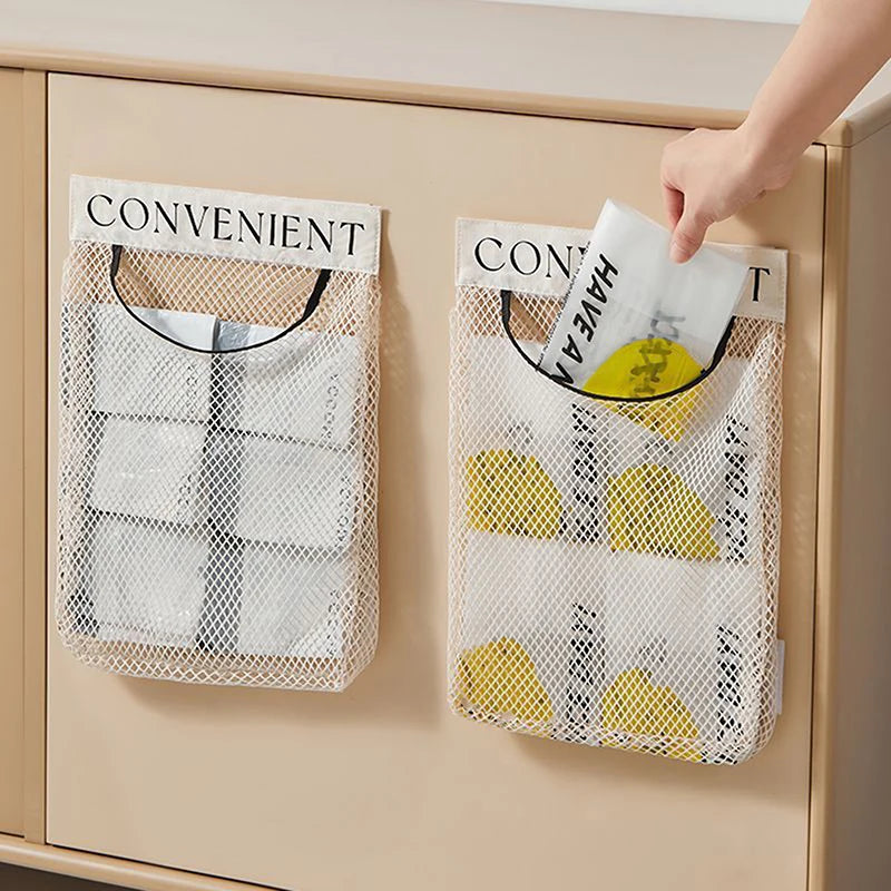 Wall-Mount Mesh Hanging Storage Bag | Kitchen Organizer Hanging Storage Organizer QXL