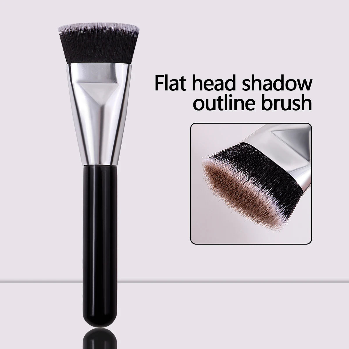 Flat Head Foundation & Contour Makeup Brush | Silver Tube Makeup Brush QXL black
