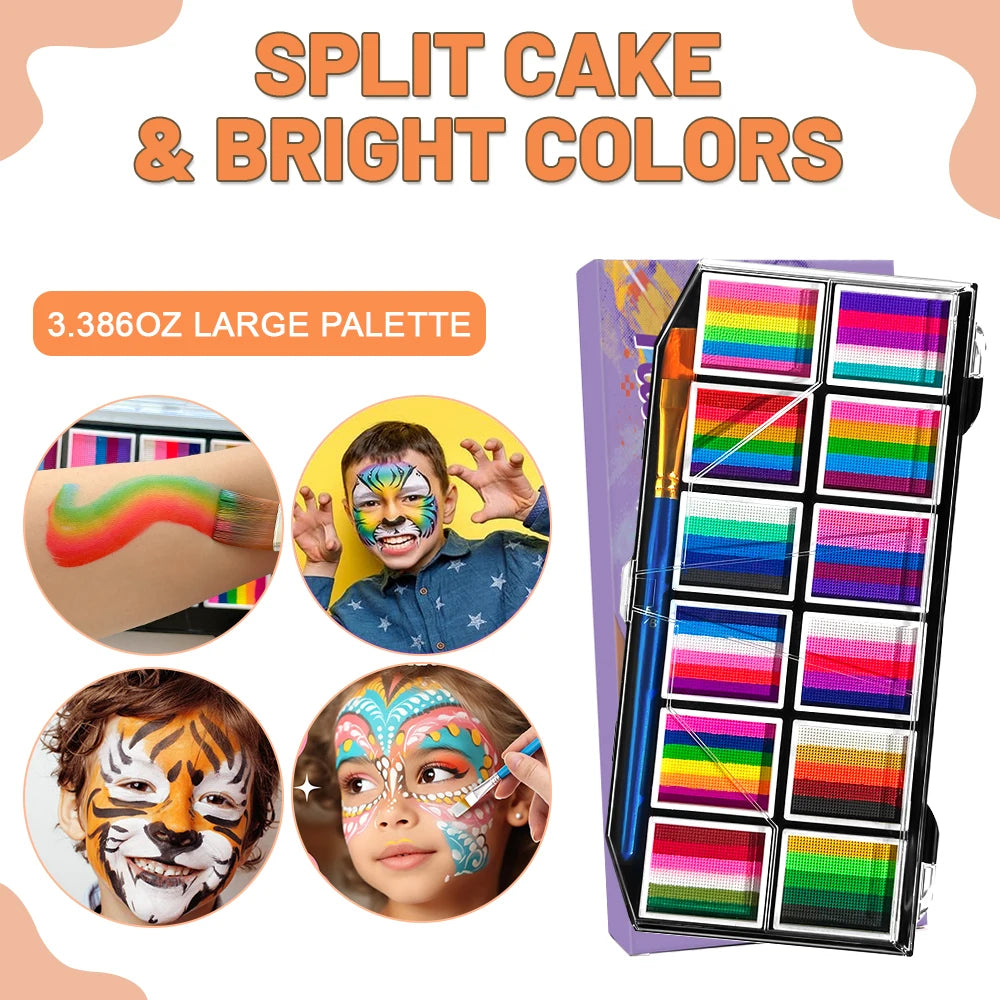 12-Colour Water-Based Face & Body Paint Kit | Halloween Face & Body Paint QXL