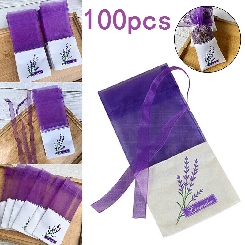 100-Pack Empty Lavender Sachet Bags | Floral Cotton Pouches Lavender Sachet Bags QXL