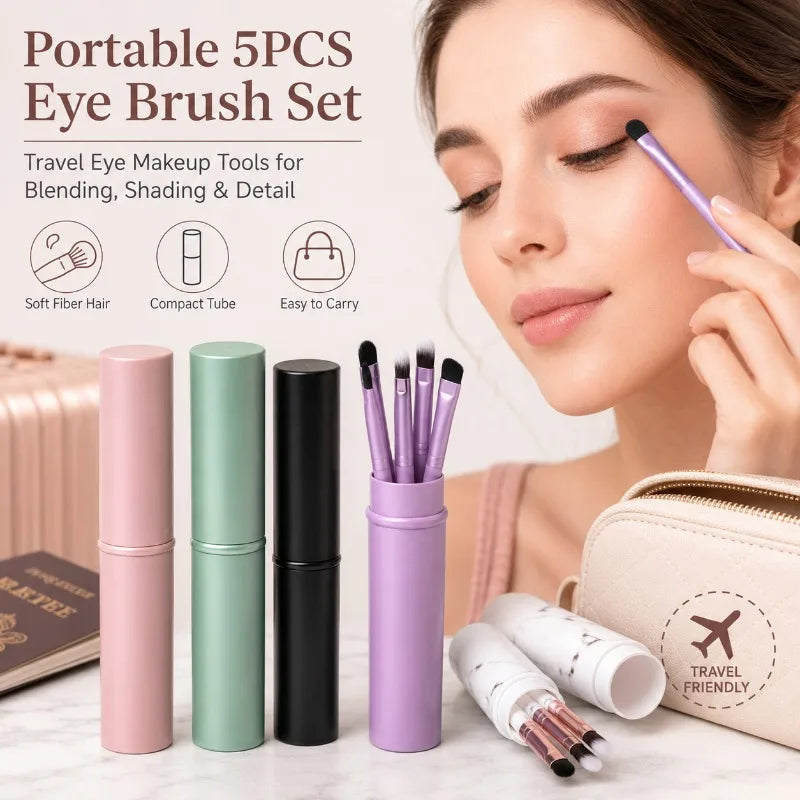 5-Piece Travel Eye Makeup Brush Set with Storage Tube Eye Makeup Brush Set QXL