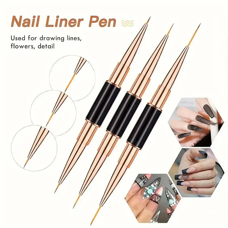 5-Pack Dual-End Nail Art Liner Brush | Fine Tip & Striper Set Nail Art Brush Set QXL