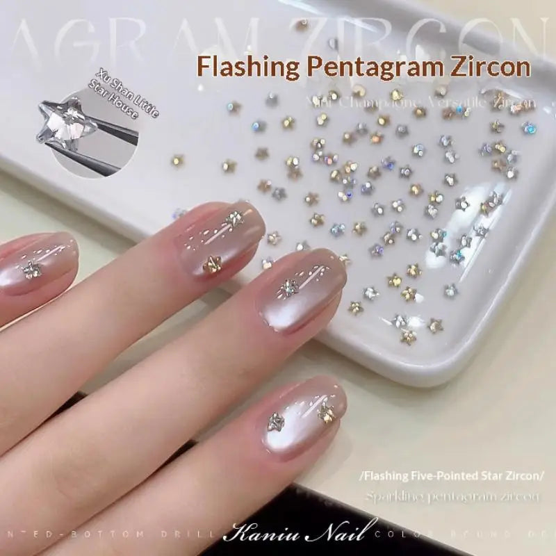 50-Pc Star Zircon Nail Charms | 3D Rhinestone Rivet Set Nail Art Charms QXL