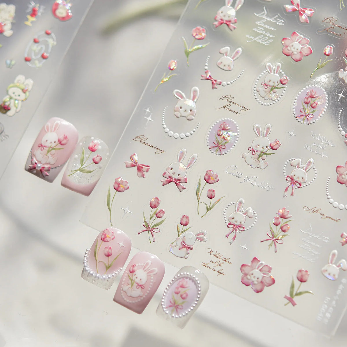 5D Spring Nail Art Stickers – Rabbit, Cherry, Tulip & Bow Nail Art Stickers QXL