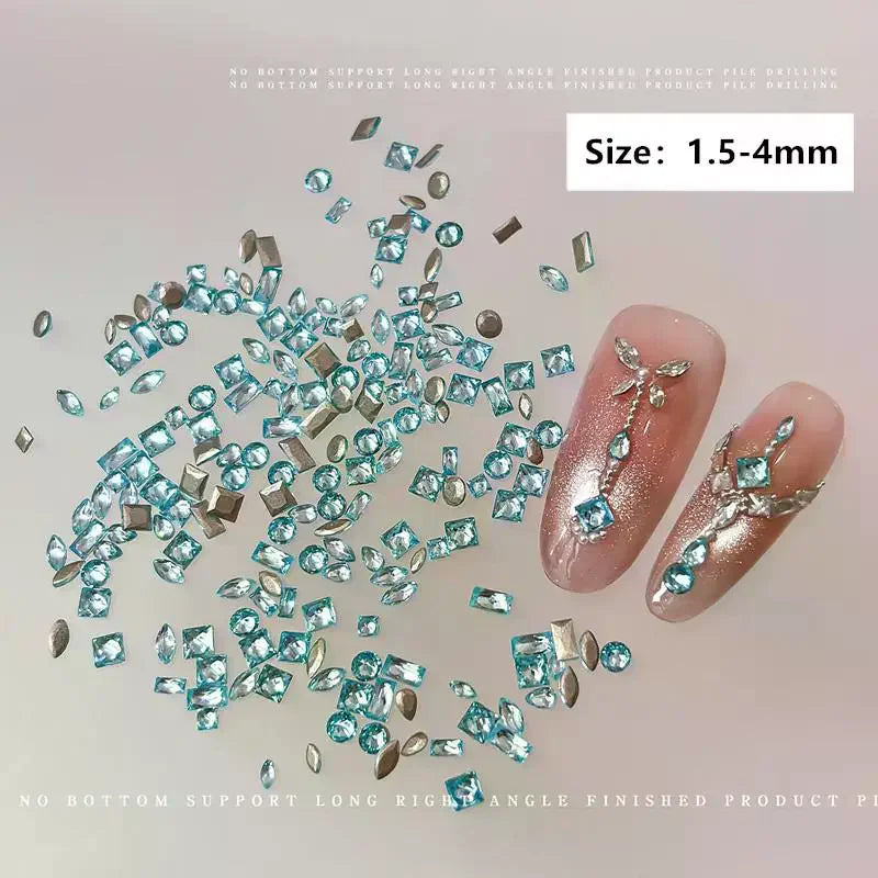 50-Pc Blue Flat-Back Nail Rhinestones | Heart & Square Gems Nail Art Rhinestones QXL