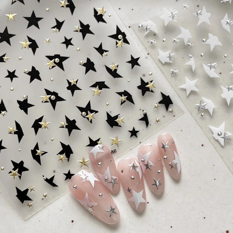 Gold & Silver Star Nail Art Stickers | 5D Self-Adhesive Decals Nail Art Stickers QXL