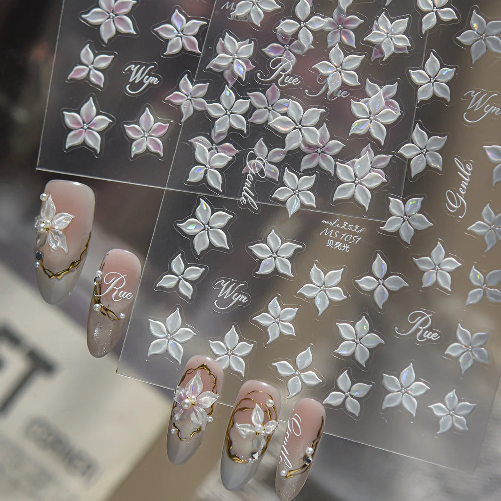 5D Embossed Flower Nail Stickers | Pink Floral Decals DIY Nail Art Stickers QXL