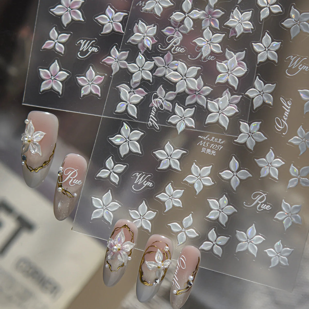 5D Embossed Flower Nail Stickers | Pink Floral Decals DIY Nail Art Stickers QXL