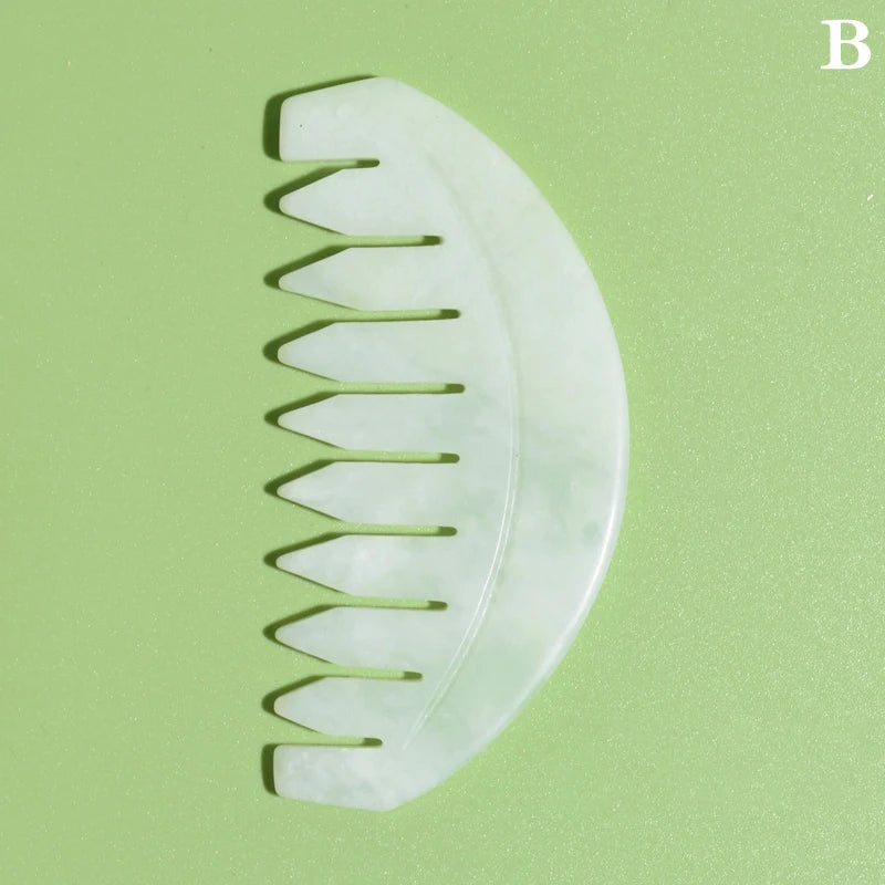 Jade Wide-Tooth Massage Comb | Gua Sha Head & Neck Tool Jade Massage Comb QXL B