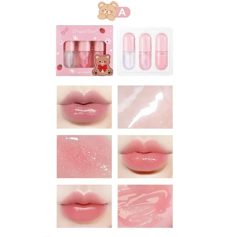 Dragon Ranee Pearly Lip Gloss Set | Mirror Glaze 3-Pc Lip Gloss Set QXL