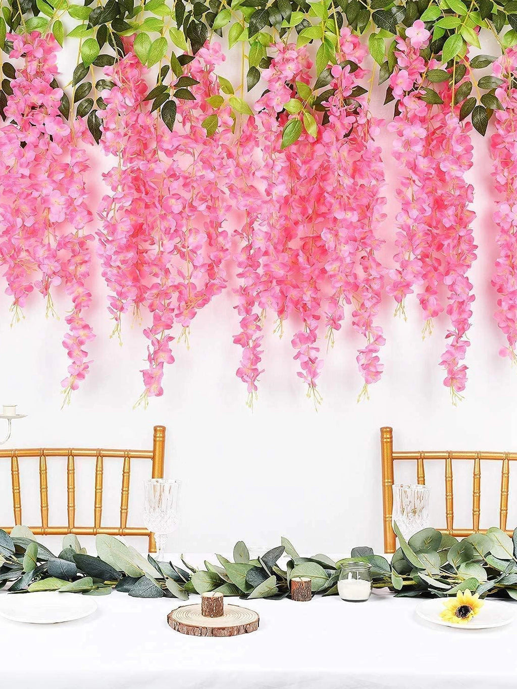 12-Pack Pink Wisteria Artificial Vine Garland | Wedding Wall Decor Artificial Flower Garland QXL