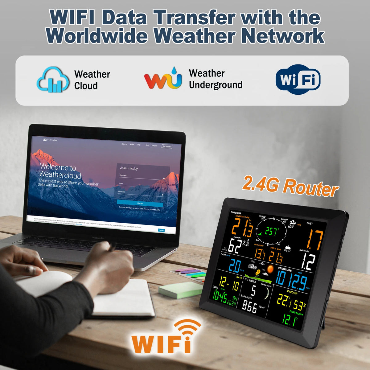 8.3" WiFi Weather Station 14-in-1 Solar Sensor 328FT Range WiFi Weather Station QXL