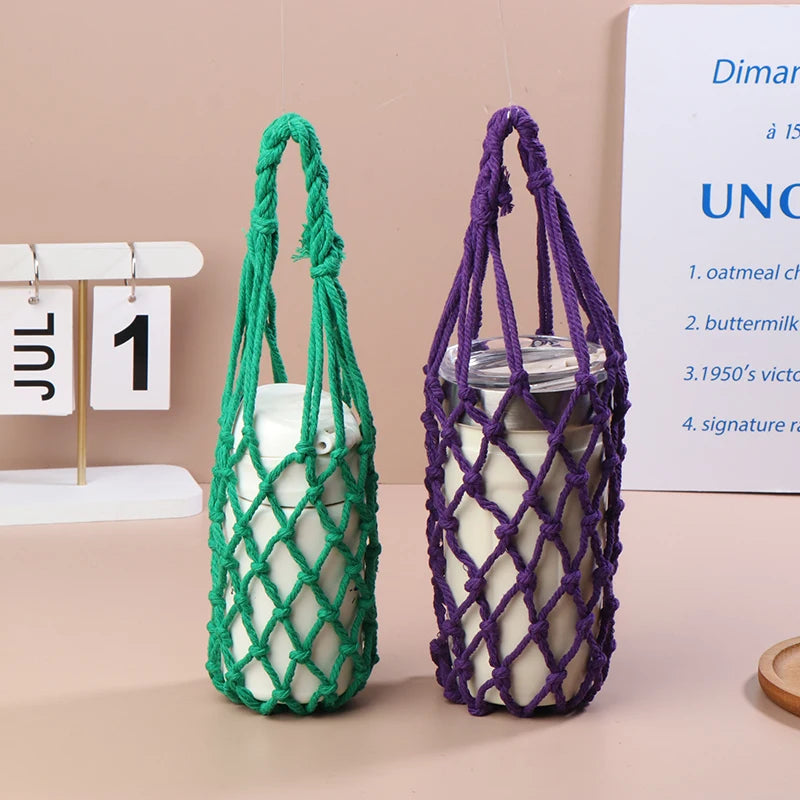Crochet Water Bottle Bag | Woven Net Cup Holder Carrier Bottle Carrier Bag QXL