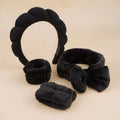 4-Piece Spa Headband & Wristband Set | Soft Plush Face Wash Spa Headband Set QXL black
