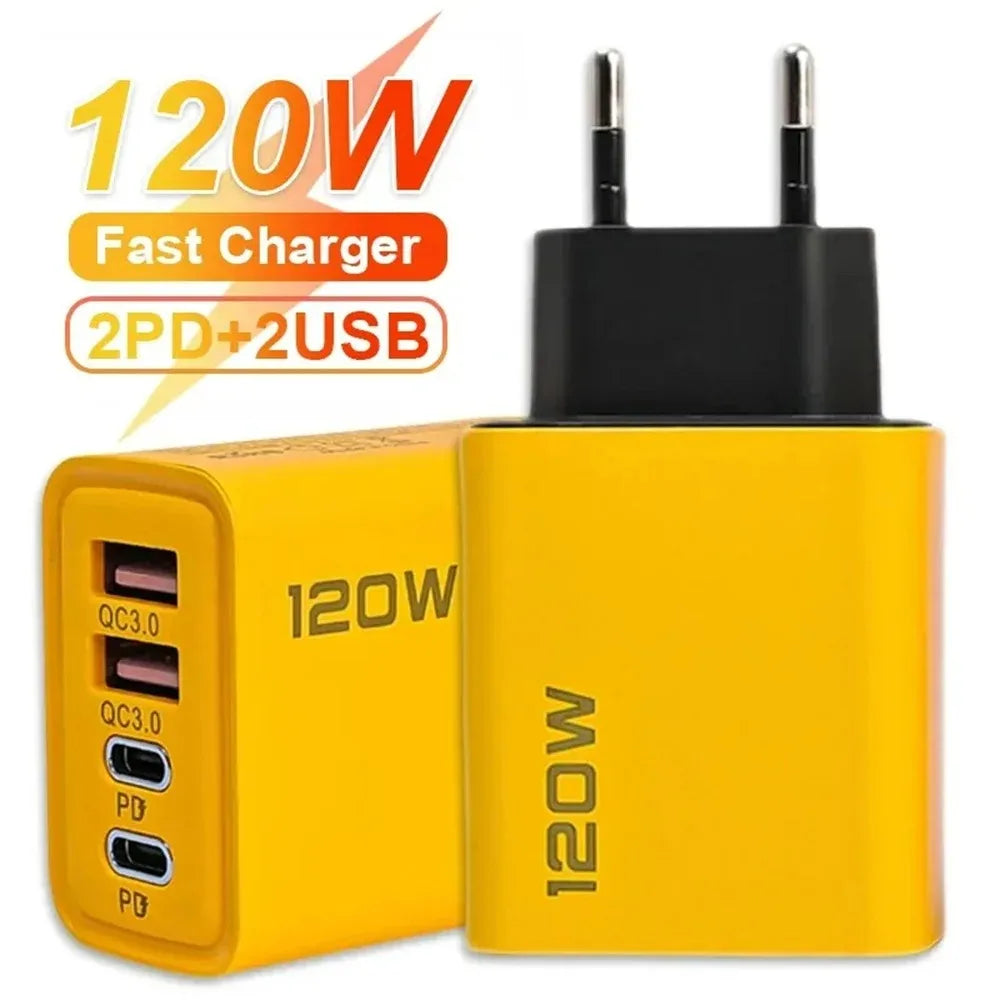 120W Multi-Port USB-C PD QC3.0 Fast Wall Charger Travel Adapter Wall Charger Adapter QXL