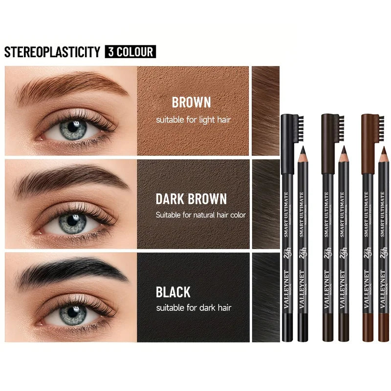 Ultra-Fine Wooden Eyebrow Pencil with Brush | Waterproof Matte Eyebrow Pencil QXL