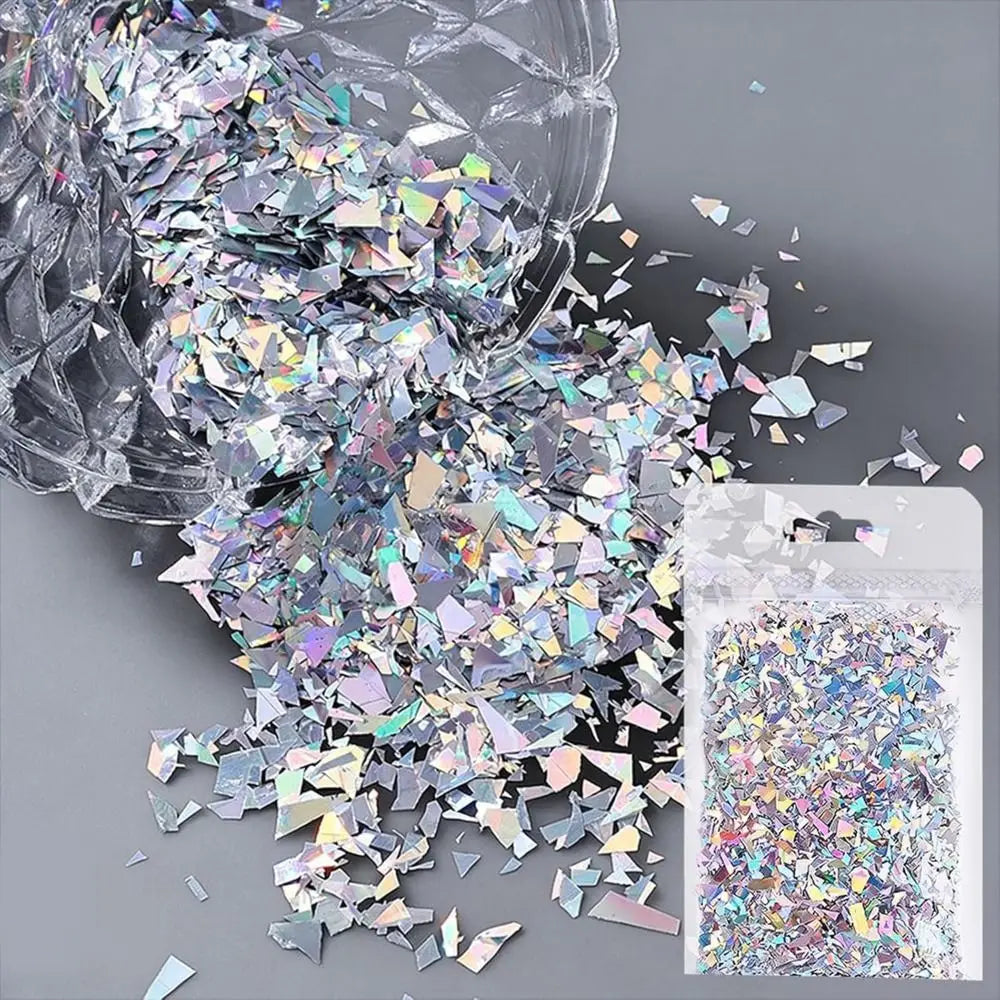 Aurora Iridescent Silver Nail Sequins & Glitter Charms Nail Art Sequins QXL