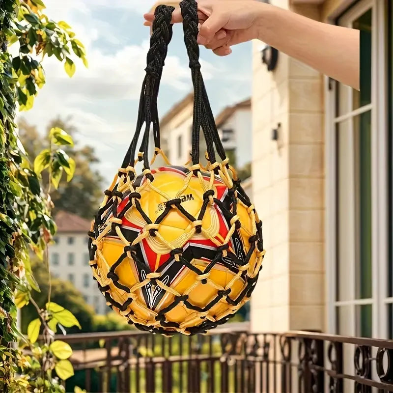 Heavy-Duty Nylon Drawstring Net Bag – Basketball & Football Sports Ball Bag QXL Black and yellow
