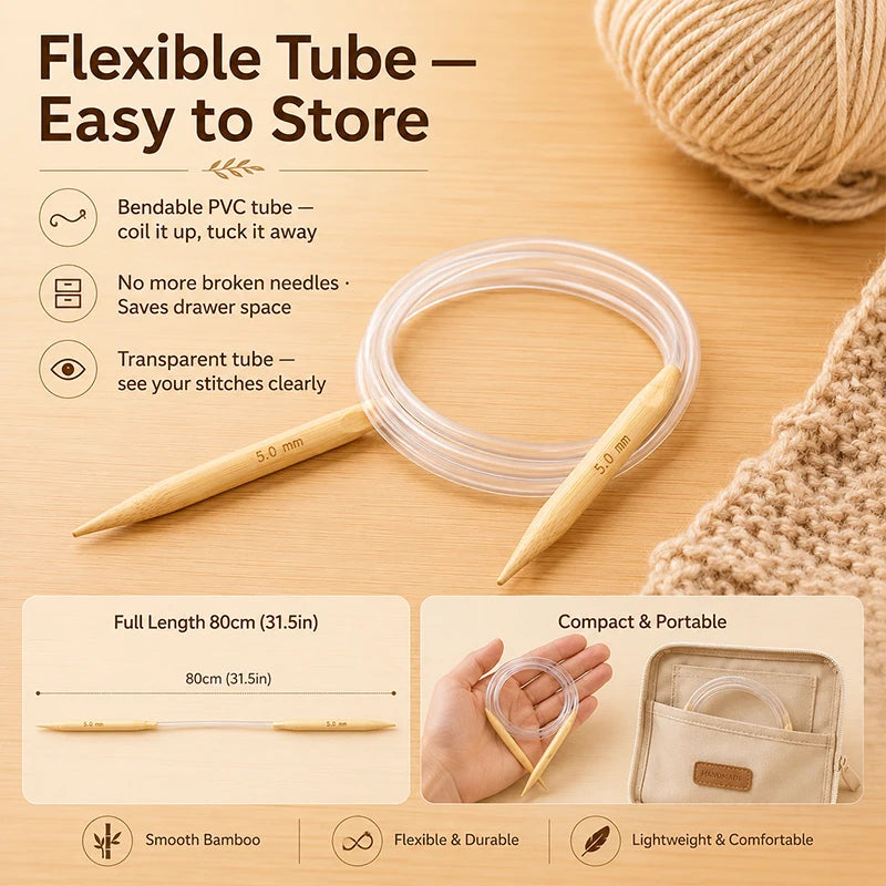 Bamboo Circular Knitting Needles | 2.5–10mm – 7 Sizes Circular Knitting Needles QXL