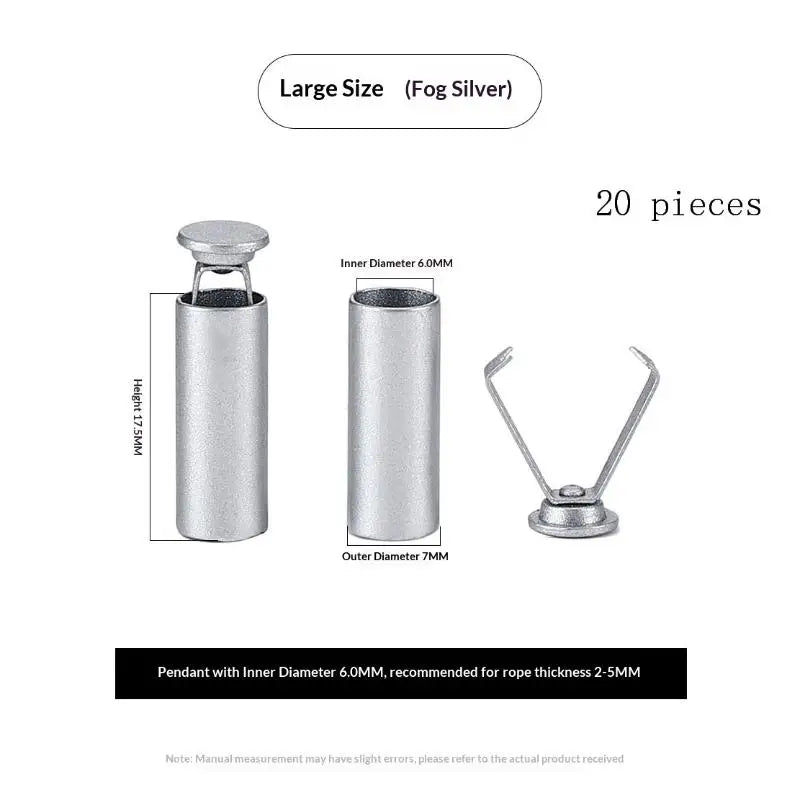 20-Pack Metal Cord End Stoppers | DIY Bag Rope Lock Caps Cord End Stopper QXL Frosted Silver X20