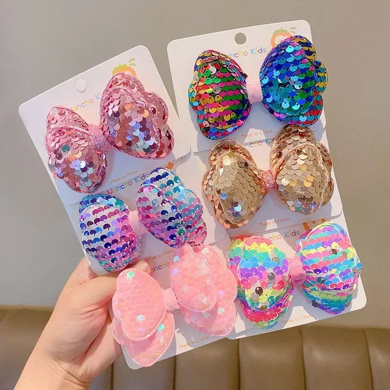 Laser Sequin Bow Duckbill Hair Clip for Girls & Kids Girls Hair Clip QXL