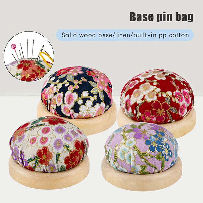 Vintage Embroidery Pin Cushion Wooden Base | Needle Holder Sewing Pin Cushion QXL