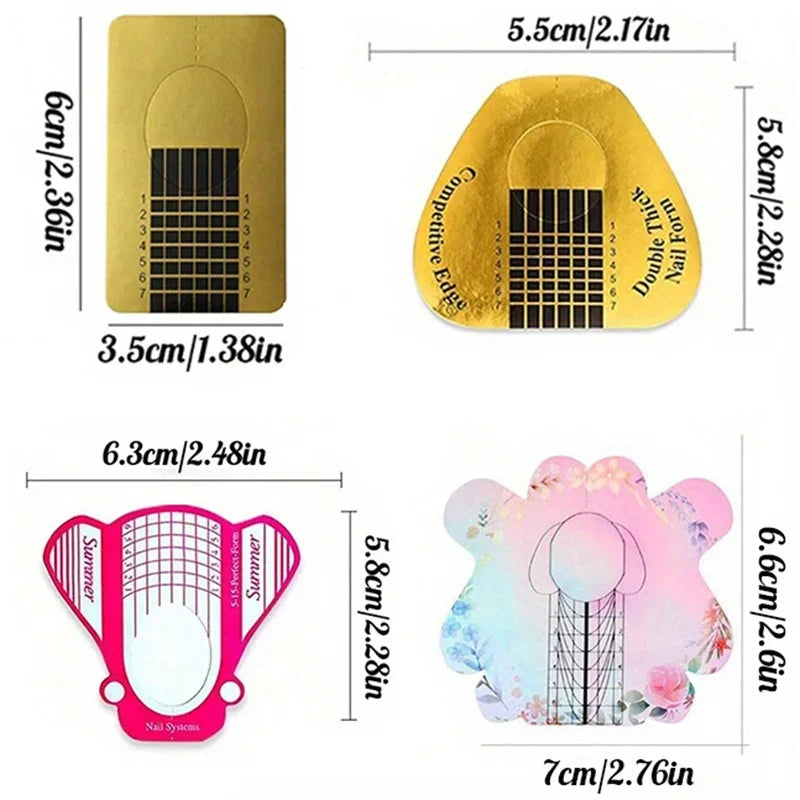 100-Pc French Nail Tip Stencil Stickers | UV Gel Extension Forms Nail Extension Forms QXL