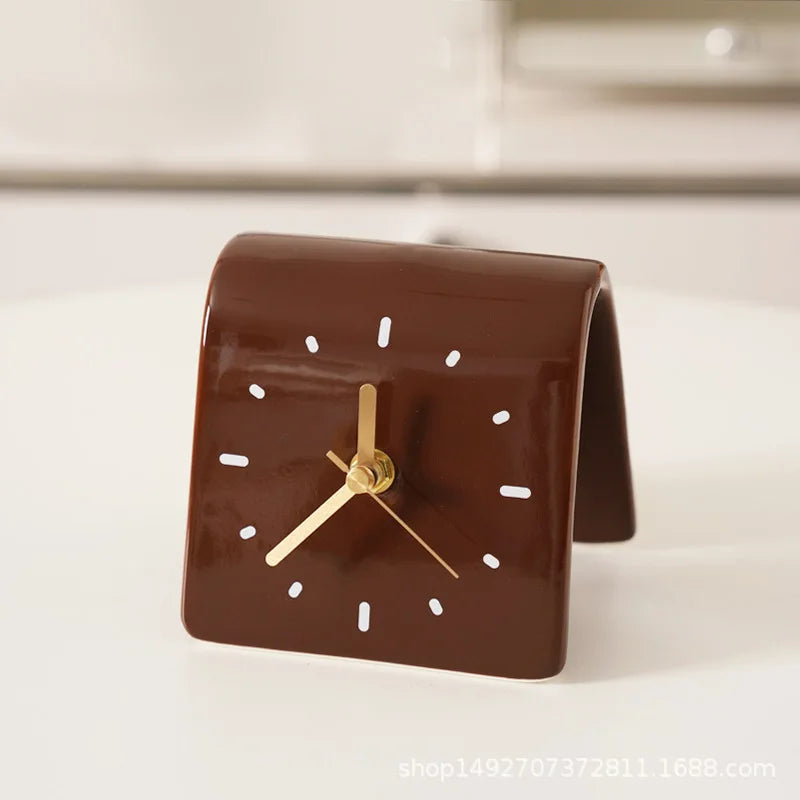 Creative Ceramic Desk Clock | Silent Analog Countertop Clock Ceramic Desk Clock QXL Bright brown