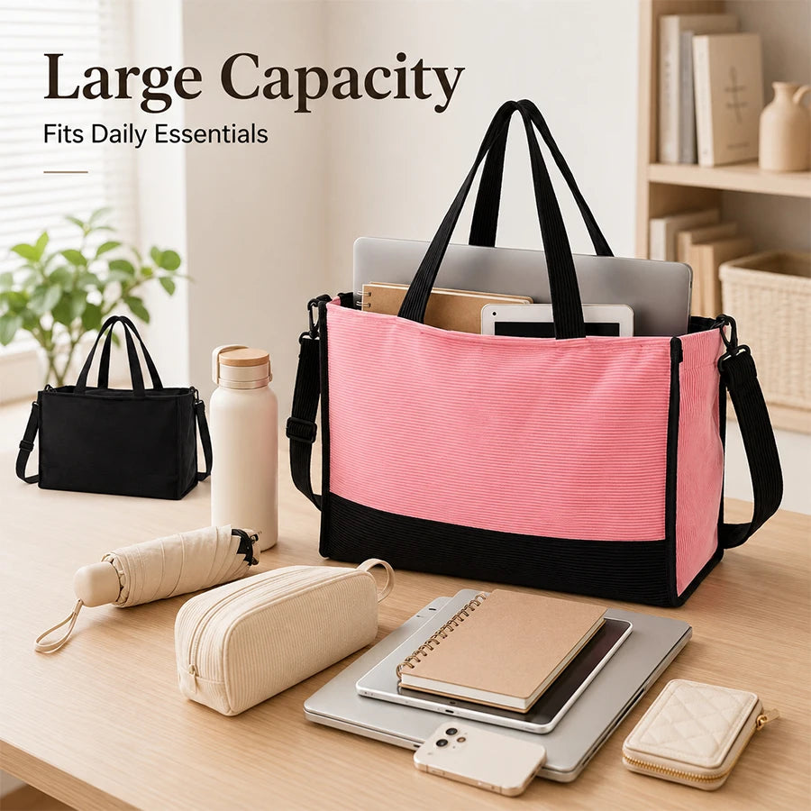 Retro Patchwork Corduroy Shoulder Tote Bag | Unisex Shoulder Tote Bag QXL