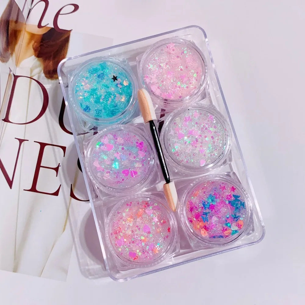 6-Piece Glitter Gel Set | Face Body Nail Hair Festival Sequins Body Glitter Gel Set QXL 1