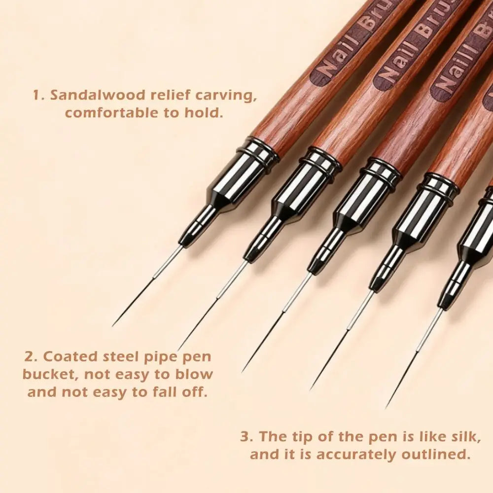 Sandalwood Nail Liner Brush | Fine Detail Art 6–18mm Nail Art Liner Brush QXL