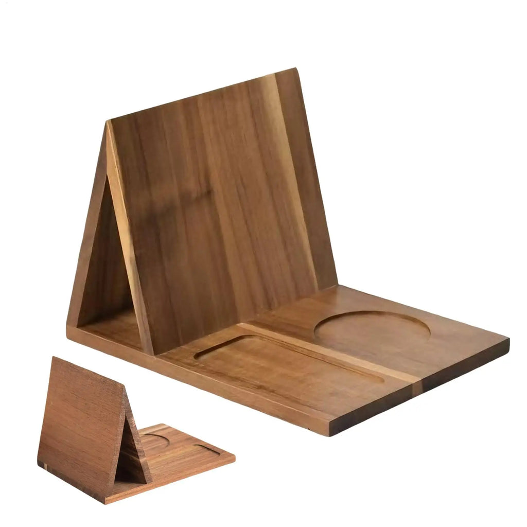 Wooden Book Stand with Drink Holder & Phone Slot | Triangle Wooden Book Stand QXL