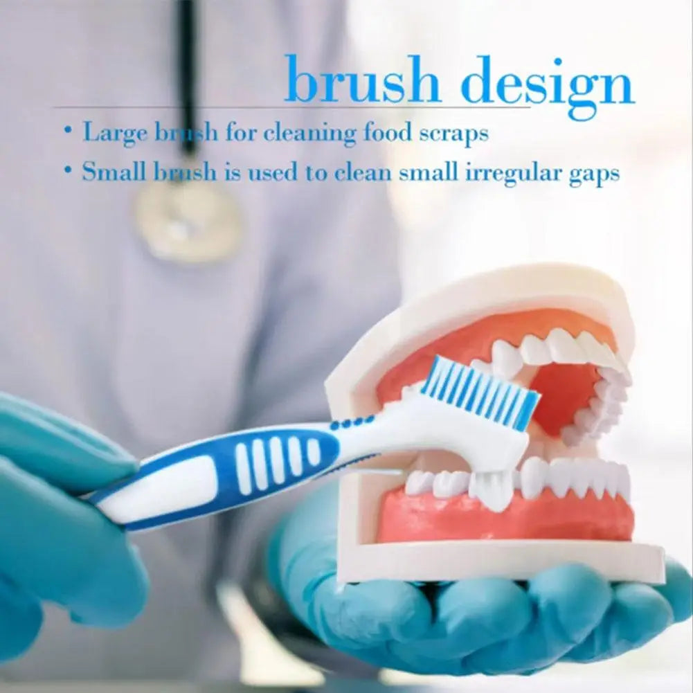 Dual-Head Denture Toothbrush | Cleans False Teeth & Braces Denture Toothbrush QXL