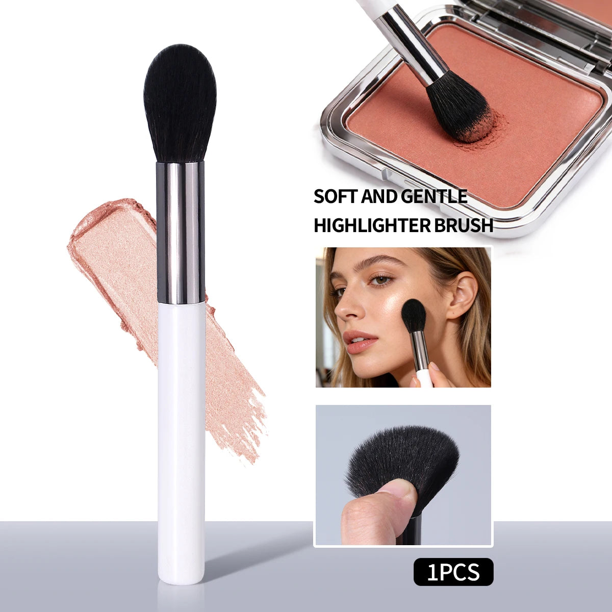 KOSSHOW Flame Blush & Highlighter Brush | Wooden Handle Makeup Blush Brush QXL WHITE