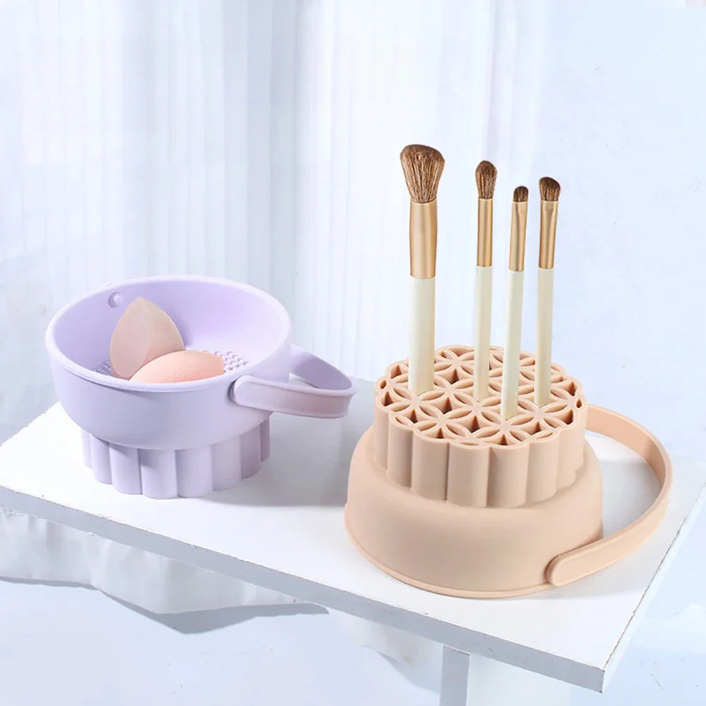 Silicone Makeup Brush Cleaning Bowl & Sponge Drying Set Brush Cleaning Set QXL