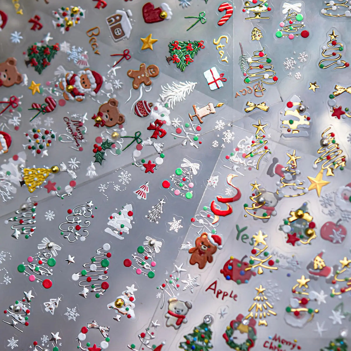 3D Christmas Nail Stickers – Crystal Diamond Bear & Tree Decals Nail Art Stickers QXL