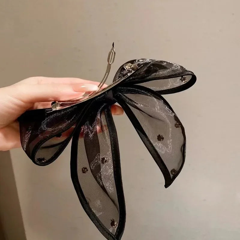 Black Glitter Bow Hair Clips | Korean Fashion Barrettes Bow Hair Clip QXL