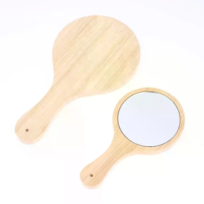 Portable Bamboo Handheld Makeup Mirror | Round Vanity Mirror Handheld Vanity Mirror QXL