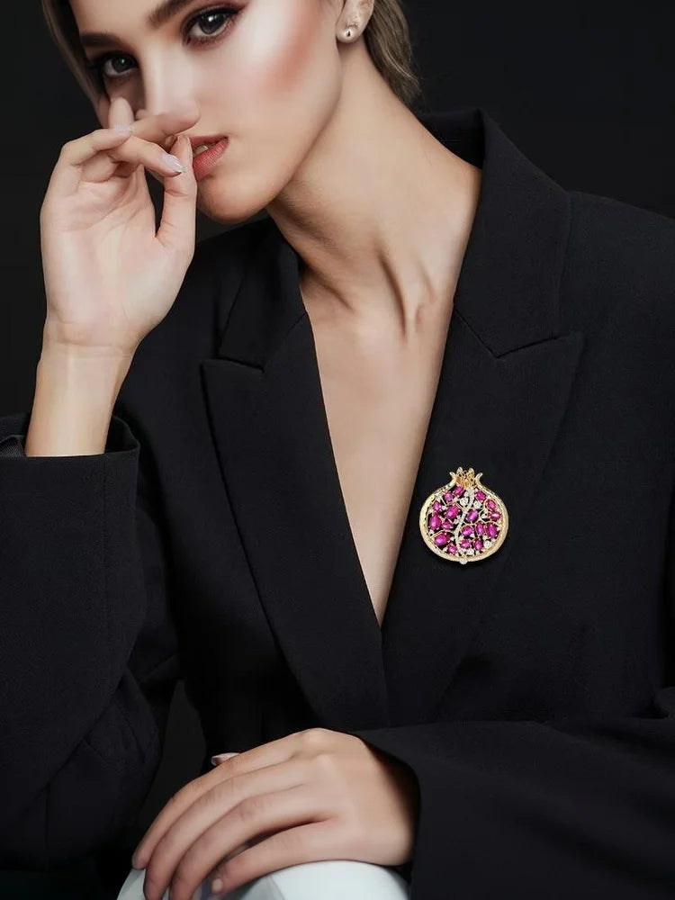 Crystal Pomegranate Brooch Pin | Women's Floral Jewelry Gift Fashion Brooch Pin QXL