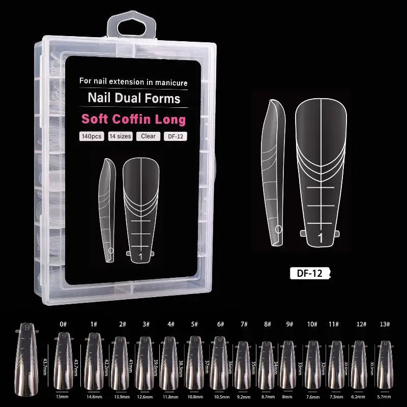 140-Pc Coffin Dual Nail Extension Forms | Pro Template Kit Nail Extension Forms QXL DF12