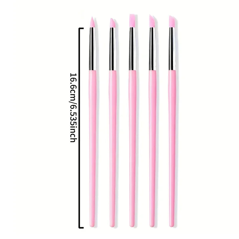 5-Pc Silicone Nail Art Brush Set | UV Gel & 3D Dotting Pens Nail Art Brush Set QXL