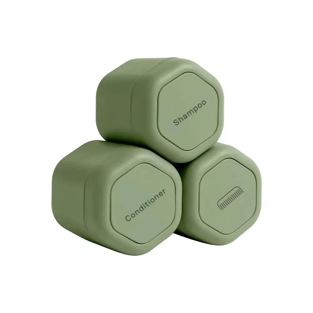3-Pack Magnetic Refillable Travel Capsules | Leak-Proof Jars Travel Capsule Set QXL green