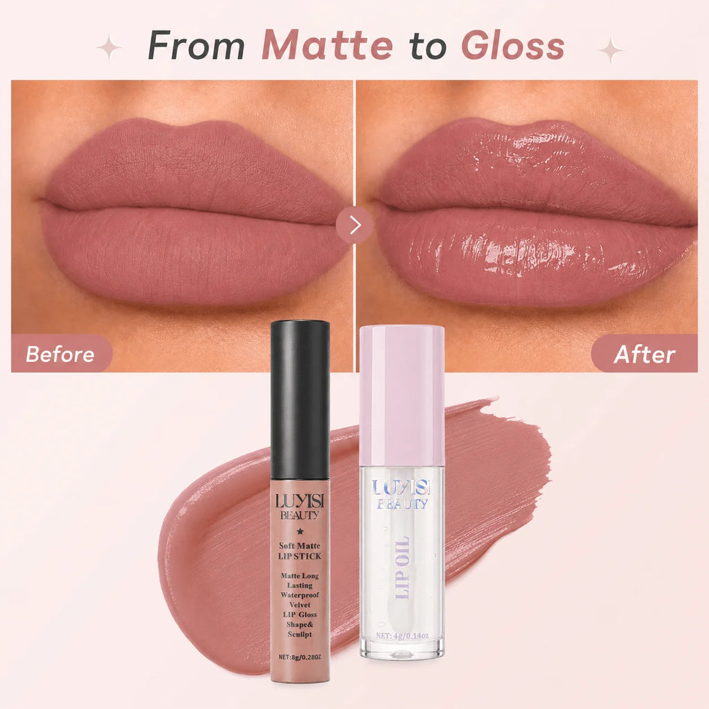 Lip Glaze & Lip Oil Combo | Hydrating Glass-Shine Lip Gloss Set Lip Gloss Set QXL