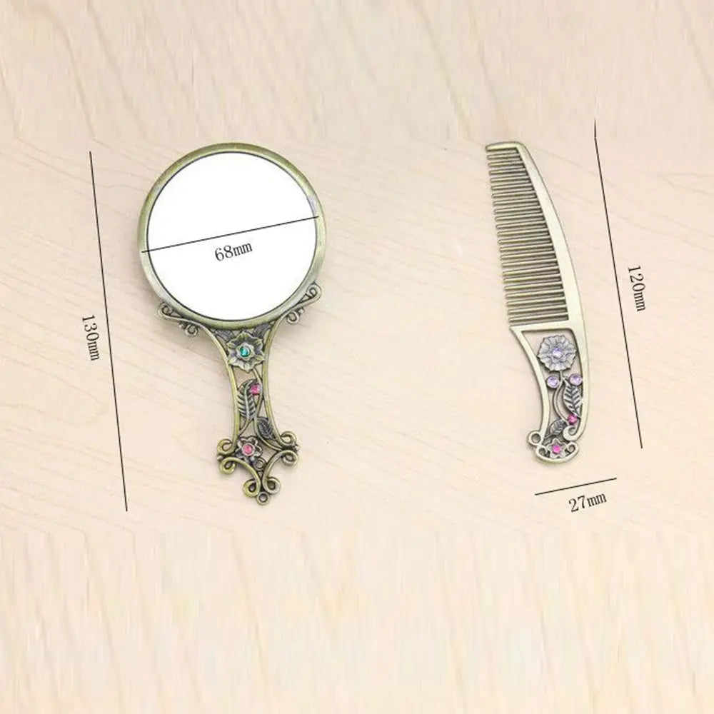 Vintage Retro Compact Makeup Mirror & Comb Set | Alloy Floral Compact Vanity Mirror QXL